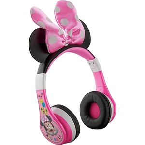 image:imageeKids Minnie Mouse Kids Bluetooth Headphones Wireless with Microphone Includes Aux Cord Volume Reduced Foldable Headphones for School Home or Travel Pink