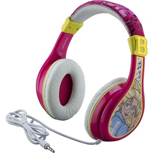 image:imageBarbie Kids Adjustable Headband Over Ear Headphones  TangleFree Volume Control 35mm Jack for School Home TravelPink