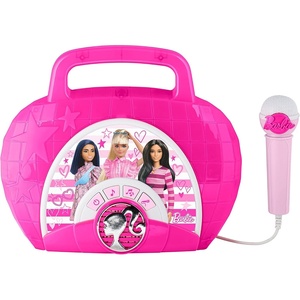 image:imageeKids Barbie Sing Along Boombox with Microphone Built in Music Flashing Lights Real Working Mic for Kids Karaoke Machine Connects Mp3 Player Aux in Audio Device