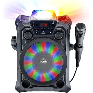 image:imageiHome Karaoke Machine Wireless Bluetooth Speaker System and Microphone with LED Disco Party Lights Echo Control USB Compatible with Samsung Apple Tablets MP3